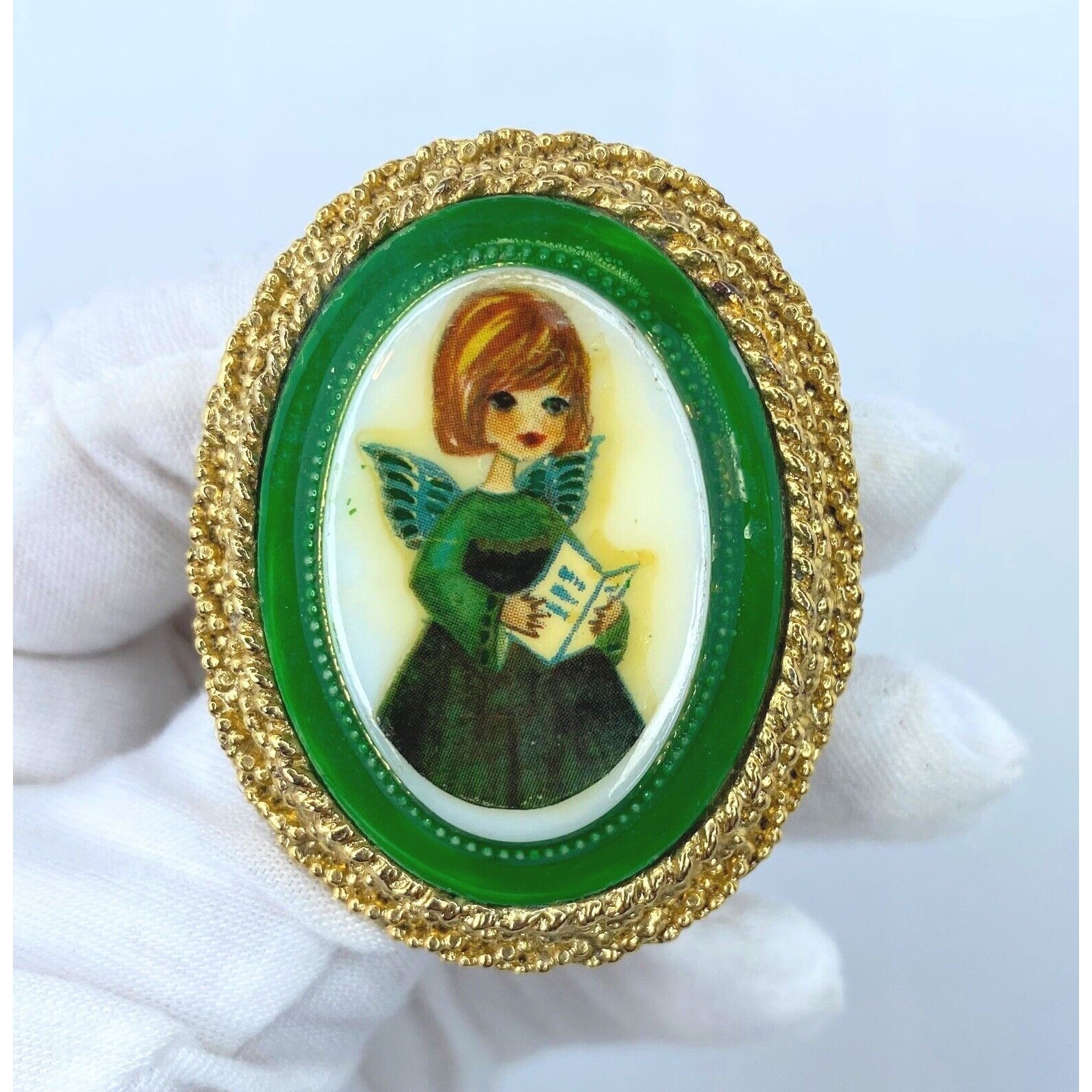 Vintage Hobe Signed Angel Singing Brooch Woman Pin 40$